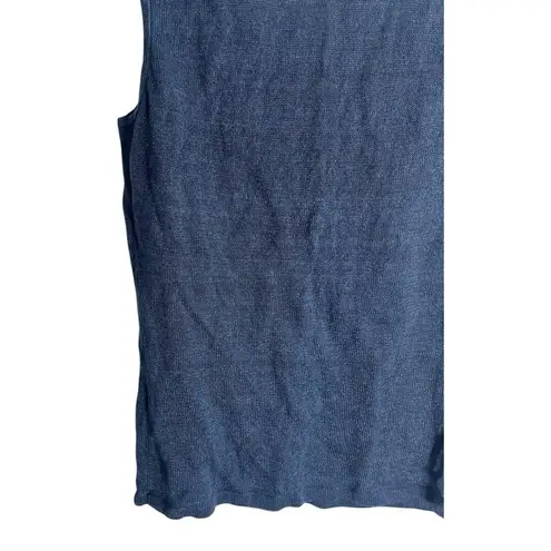 Lafayette 148 Knit Top Women Blue Small Linen Cotton Quiet Luxury Minimalist
