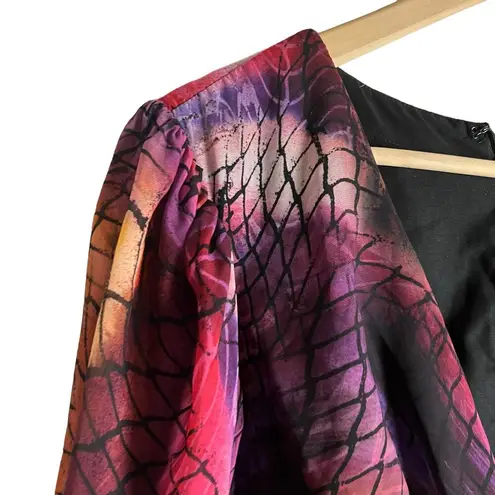 flor et.al Lauper Printed Chiffon Belted Long Sleeve Knee Length Dress Size 16