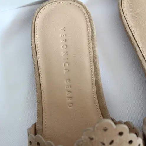 Veronica Beard Sylie Lasercut Eyelet Beige Suede Thong Sandal Flip Flops