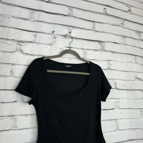 Chicme Black Ribbed Bodysuit Women’s Large Stretch Fitted One Piece Casual Chic