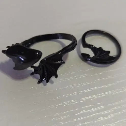Dragon Rings Sizes 6 & 10 Black Shiny Lot of 2 Open Unisex Gothic Mystical