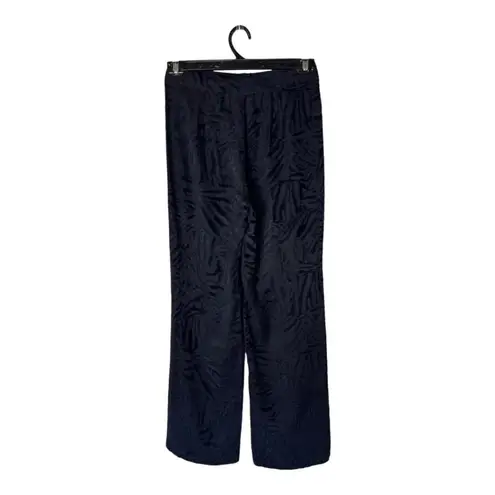 Monique Lhuillier Pants Women 8 Black Silk Blend Abstract Flowy Wide Leg Luxury