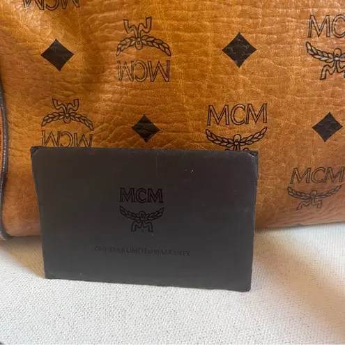 MCM  Visetos Cognac Printed Satchel Crossbody Bag Two Way Flap Leather