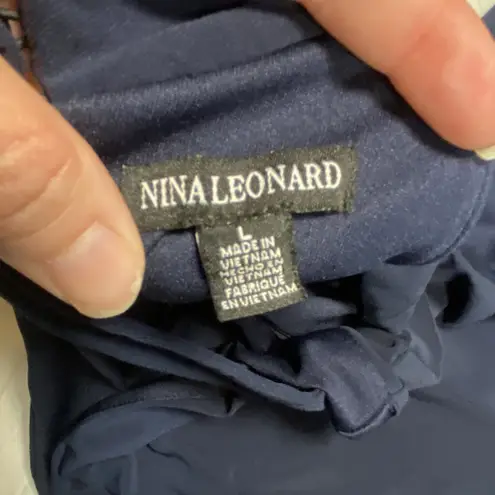 Nina Leonard Jumpsuit Women's Size Large Sleeveless Pleated Wide Leg Navy Blue