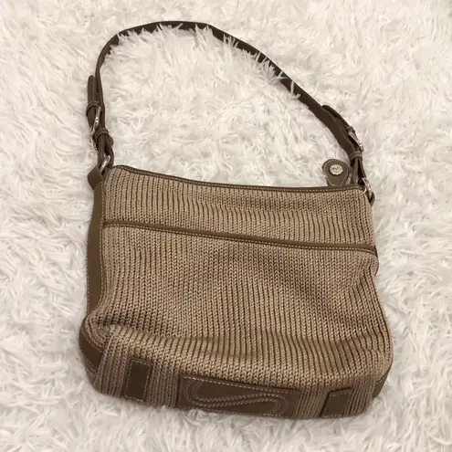 The Sak Woven Crochet Hobo Bag Tan Beige Plaid Lining