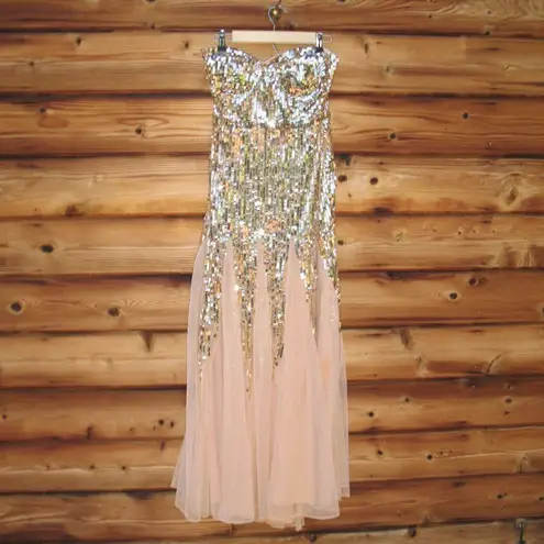 Mac Duggal 93959 Womens Gold Sleeveless Sequin Mesh Gown Dress Runs Small