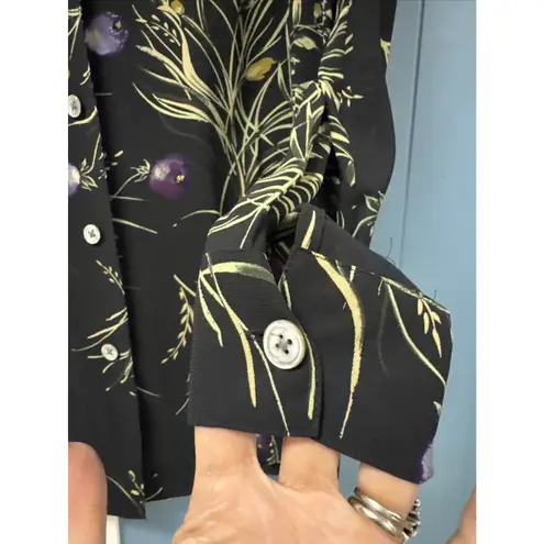 Preston & York Premiere Vintage Women's Size 10 Black Floral Fruit Sheer BLOUSE