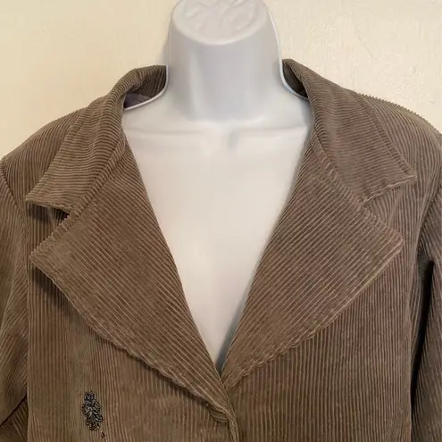 Grazia Corduroy Beaded Button Front Blazer Brown Size XL