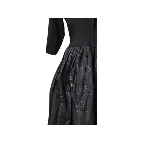 Vintage 1950s Black Evening Dress with Flocked Skirt Rainbow Glitter Medium