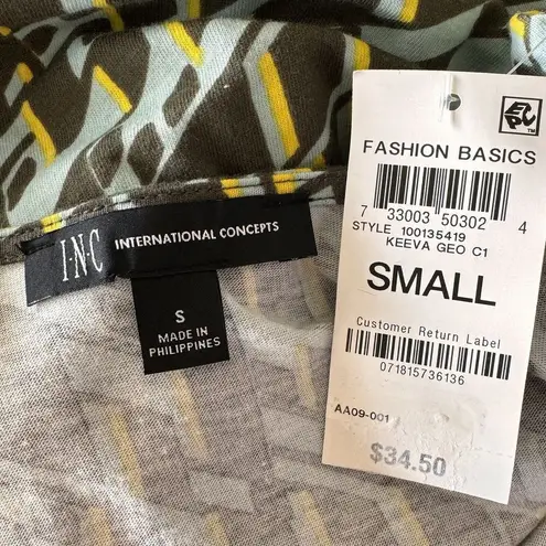 INC Small Top Geometric Surplice V-Neck Cap Sleeve Ruched Stretch Multi