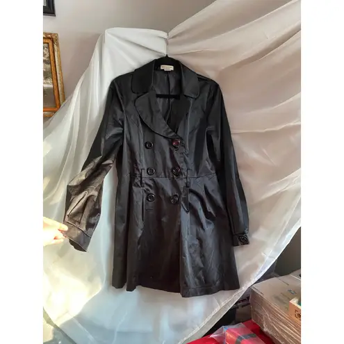 Moon Collection  Double Breasted Black Trench Coat A Line Jacket Large Twee Femme