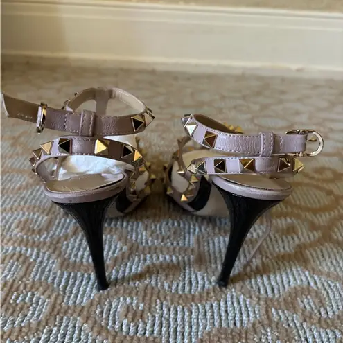 Valentino Garavani Rockstud Caged 100mm Slingback Pumps Size 37 Black and Nude