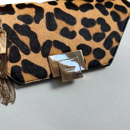 Dune London White Saffiano Leather Leopard Print Calf Hair Fur Trimmed Hand Bag