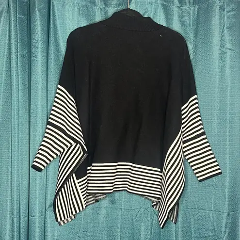 P. Luca Milano Black Striped Knit Sweater Poncho L/XL Cozy Boho Chic Pullover Size L