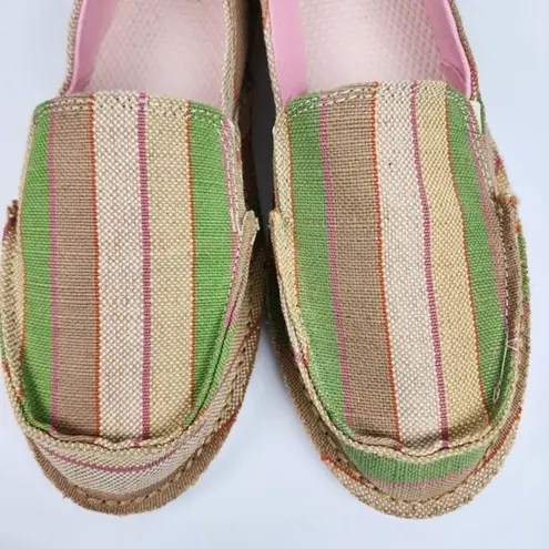 mix no. 6  Size 10 Lightweight Slip-on Comfort Shoes Green Beige Striped Canvas