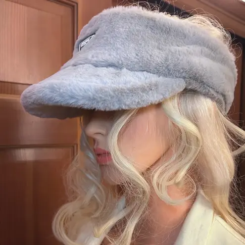 Fluffy Warm Faux Fur Sun Visor Gray