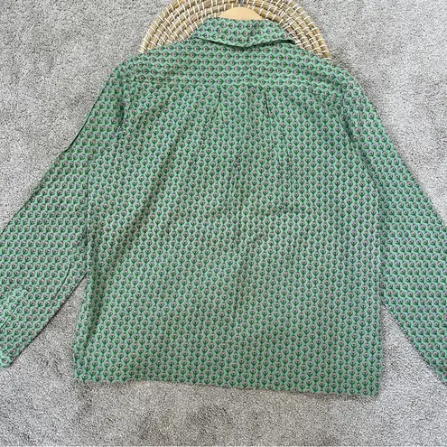 Jujus’ Amuse Women’s Cotton Button Down Shirt Longsleeve Tulip Print Spring L Green Size L