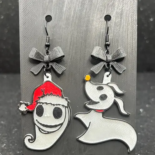 Nightmare Before Christmas Earrings with Black Bow & Black Accents Red