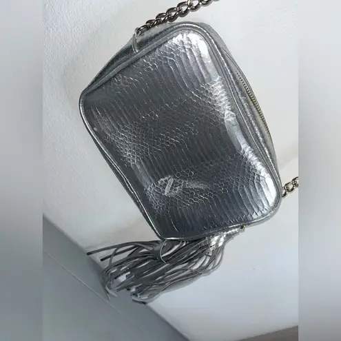 Victoria's Secret Victoria’s Secret Silver Metallic Snakeskin Embossed Chain Crossbody Bag Fringe