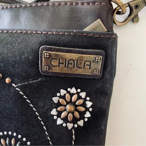 Chala Floral Mandala Embroidered Crossbody Bag Brown Vegan Leather Small
