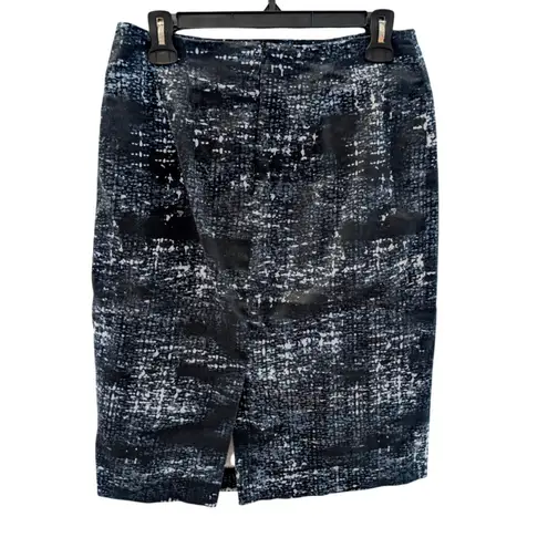 Grace Black Gray Abstract Print Cotton Pencil Skirt Size 6 Back Slit Lined Blue