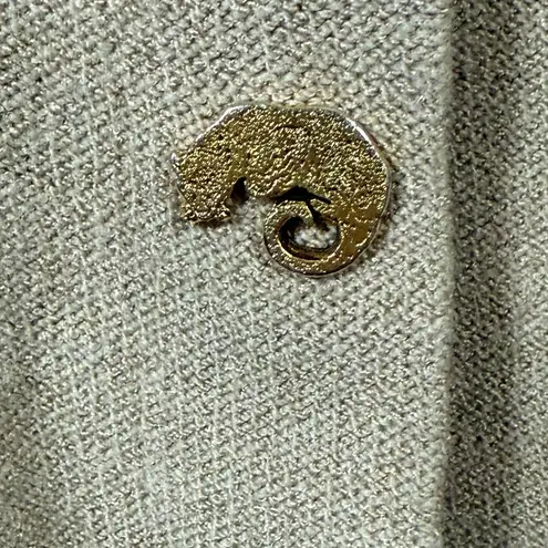 90s Vintage | Beige Wool Long line Cardigan Sweater Unique Gold Buttons | Small