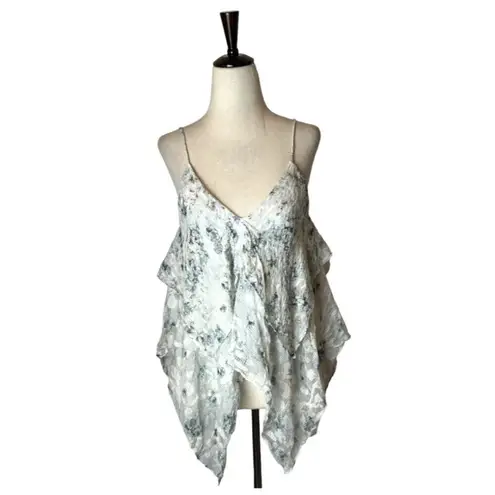 Chelsea And Walker Shirt Women 8 Ivory Floral Silk Blend Asymmetric Becky Cami Green