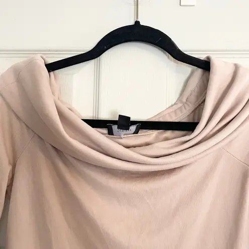 Lumiere Cowl Neck Long Sleeve Ribbed Top Casual Comfy Neutral S Off Shoulder Tan