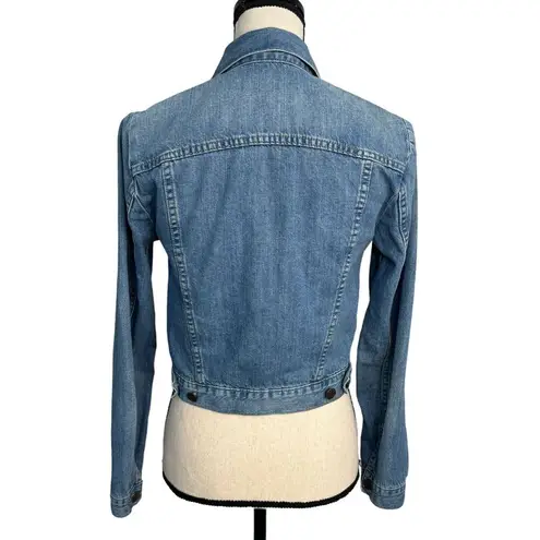 Gap  JRS Small Cropped Jean Jacket Zip-Up Pockets Medium Wash Blue Womens