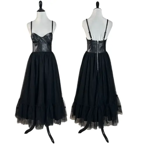 Hutch Faux Leather & Tulle Midi Dress Black Size 2 NWT Ballerina WhimsiGoth Punk
