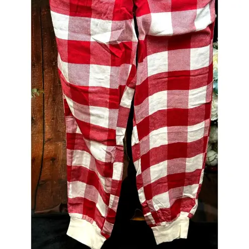 American Eagle Flannel Jogger PJ Pants Striped High Rise Tie Waist  Red Cream S