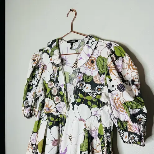 Maje Rafleur Large Floral Print Mini Puff Sleeve Baby Doll Mini Dress Size 40