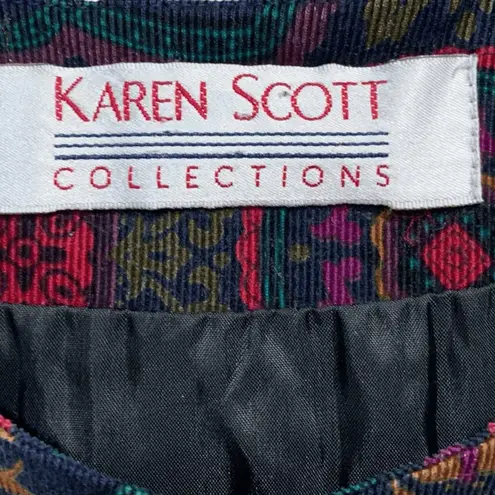 Vintage 90s Karen Scott Collections Navy Blue Equestrian Horse Bit Print Jacket Size 18