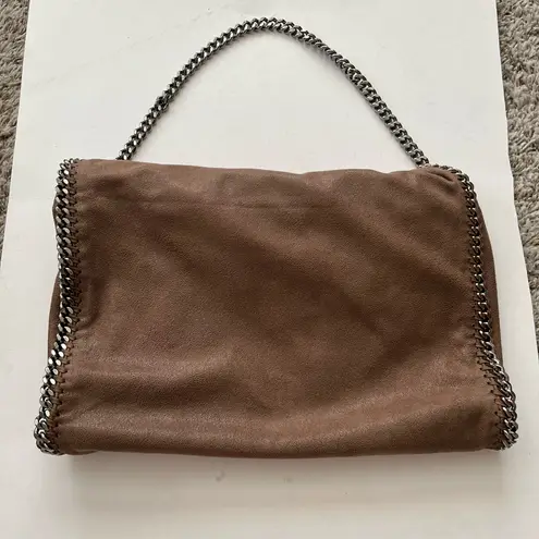 Stella McCartney Shaggy Deer Falabella Fold Over Tote Taupe W/ Ruthenium Chain