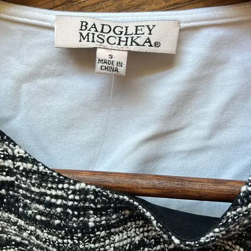 Badgley Mischka Sashiko & Co Black White Tweed Top with Eyelet Flutter Sleeves
