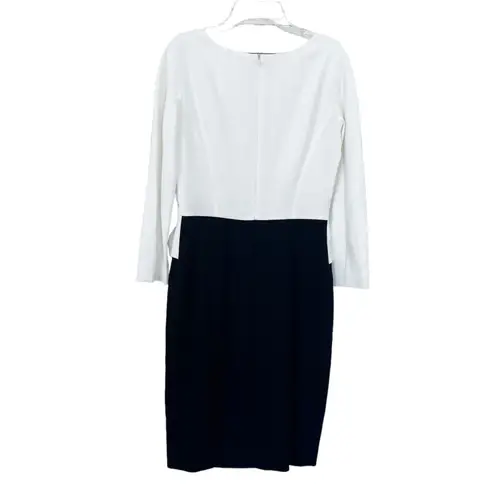 Paule Ka Long Sleeve Peplum Colorblock Sheath Dress White Black Size 38/US 6