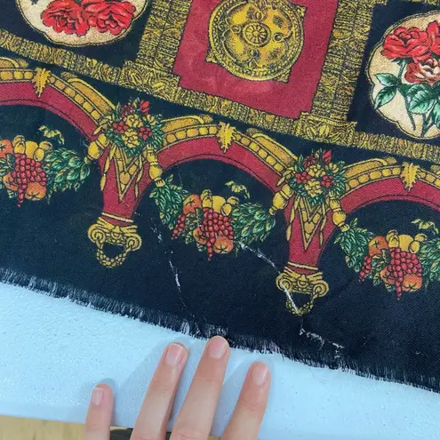 Women's vintage black rose renaissance fruit fringe lightweight fashion scarf