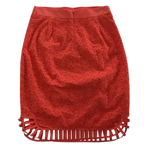 Plenty by Tracy Reese Skirt Womens 4 Eyelet Embroidered Lace Pencil Curved Hem Red