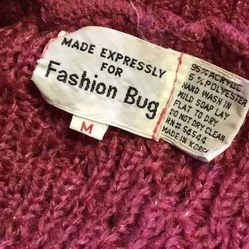 Vintage 70s fuchsia shimmery sexy v neck sweater