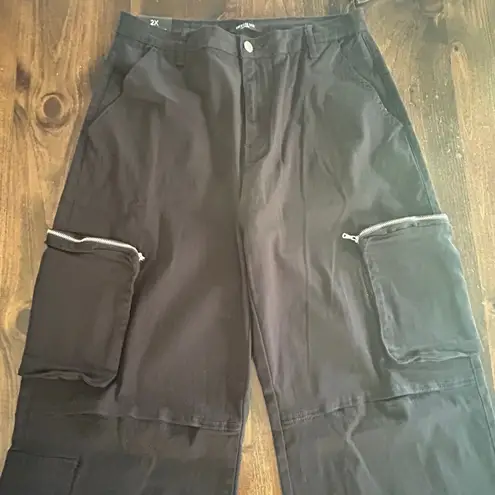 American Bazi Los Angeles Cargo Wide Leg Black Pants Zipper Pockets 2X Gorpcore