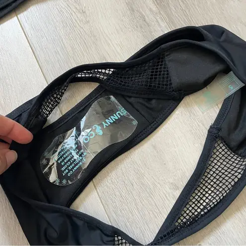 Sunny Co Bikini Swimsuit NWOT fishnet mesh cheeky womens Black small sexy beach