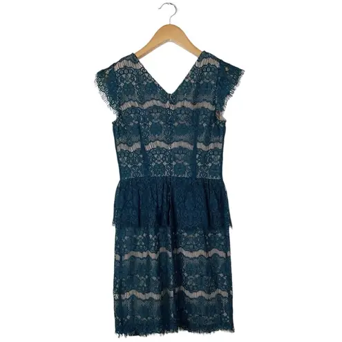 Maeve Anthropologie Emerald Teal Lace Elsa Peplum Waist Dress Size Small