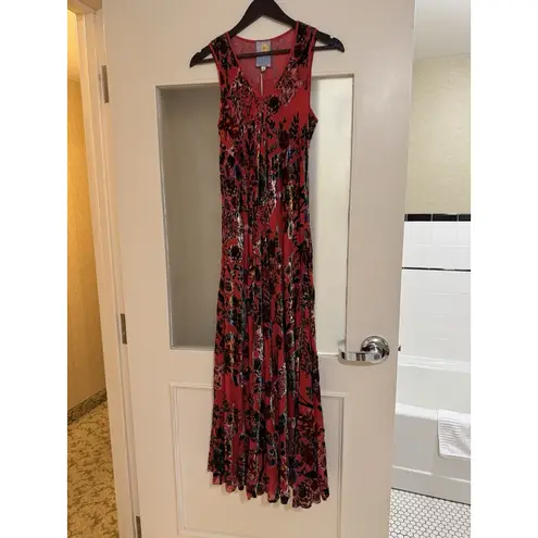Johnny Was Bias Dress Slip Bobcat Forest Red Floral Maxi Silk Blend Size Medium
