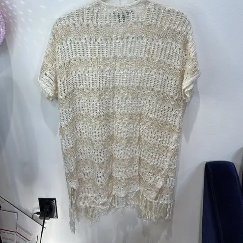 Natural Reflections Cream & Gold Knit Fringe Open Cardigan XL
