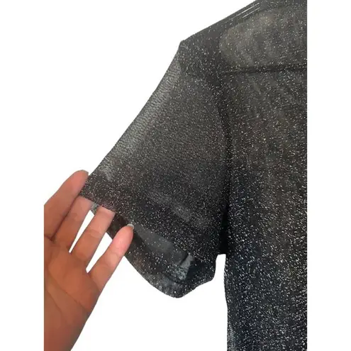 Seek Black Shimmer Sheer Short Sleeve Summer Flirty Top Women SZ S