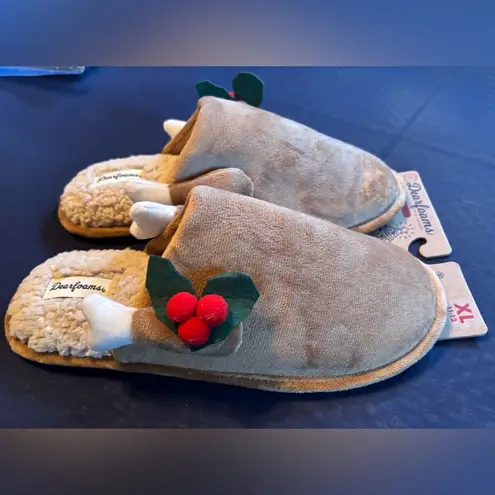 Dearfoams 🤎❤️ Women's Tan Slippers with Festive Red Details size XL 11/12 🤎❤️