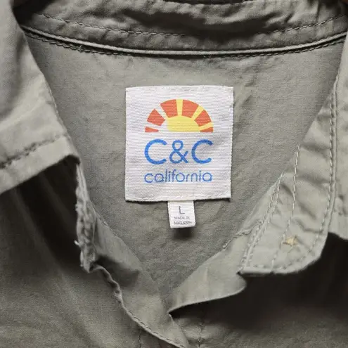 C&C California Womens Safari Shirt Army Green Button Front LS sz Lg 100% Cotton