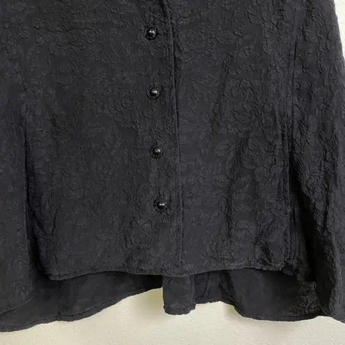 Uru Silk Top Womens Plus Black Floral Jacquard Gem Button Up Boxy Pockets USA Size undefined