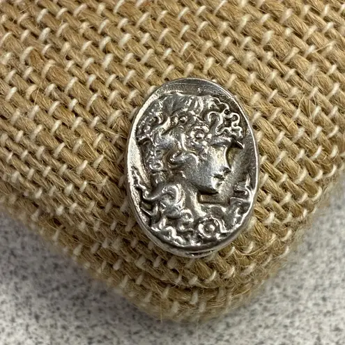 Unique Sterling Silver Oval Charm Pendant Goddess Greek Coin Head Mythology