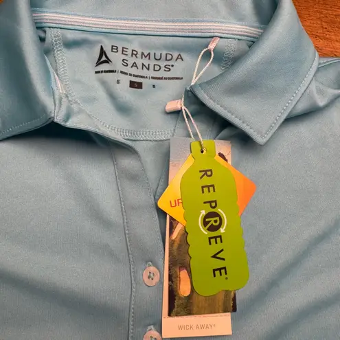 Bermuda Sands Womens Aqua Blue Repreve Wick Away Polo Shirt Size S